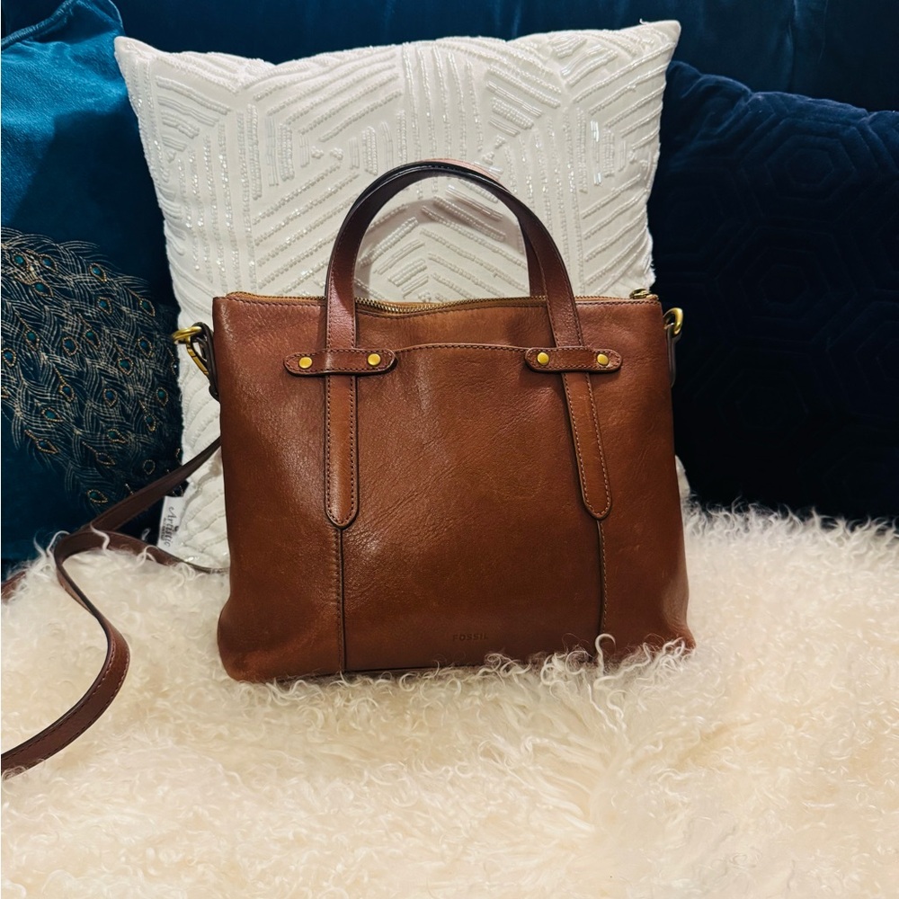 Fossil Brown Leather Tote / Crossbody Bag